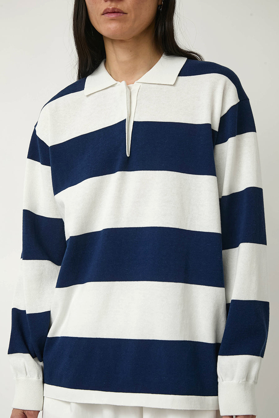 Nothing Written Stripe Collar Knit Pullover in Navy Stripe