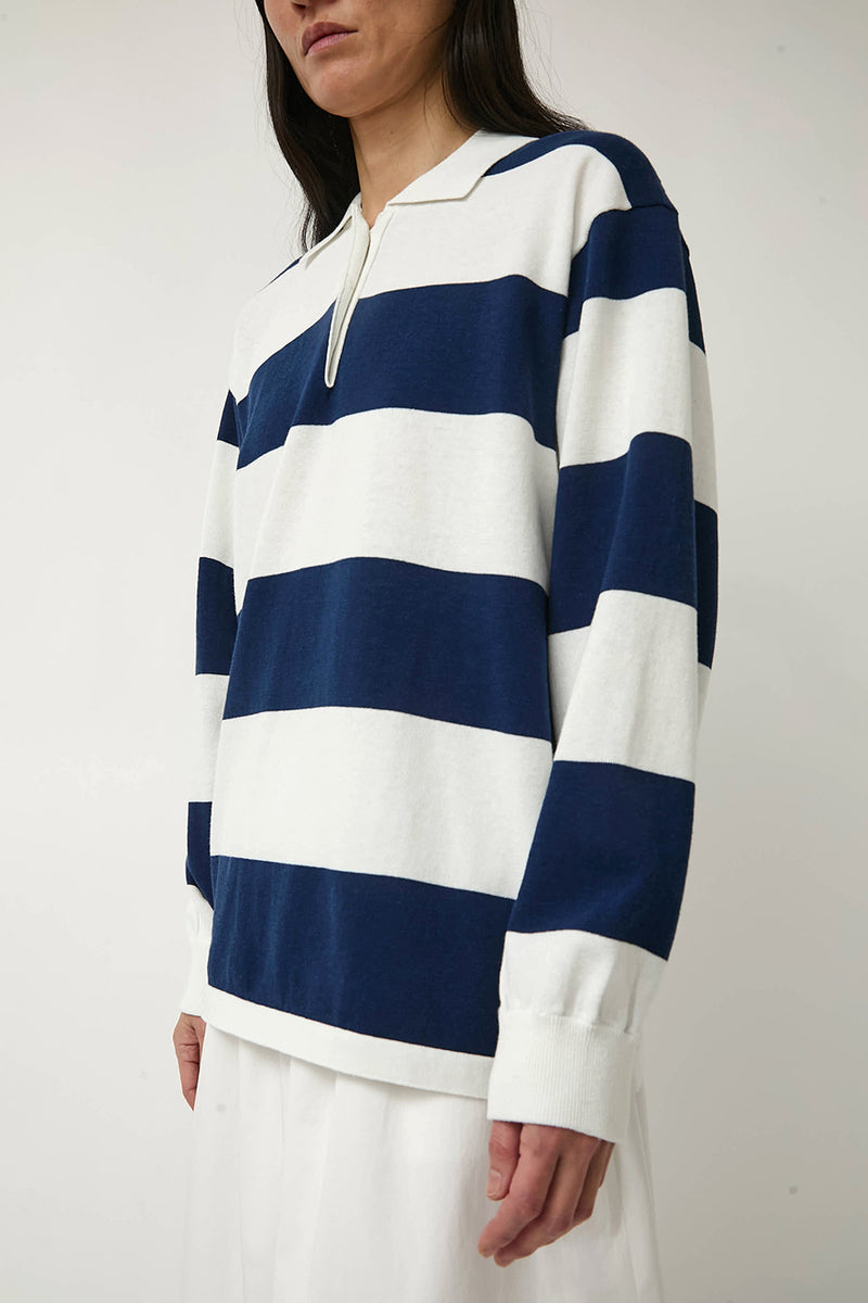 Nothing Written Stripe Collar Knit Pullover in Navy Stripe