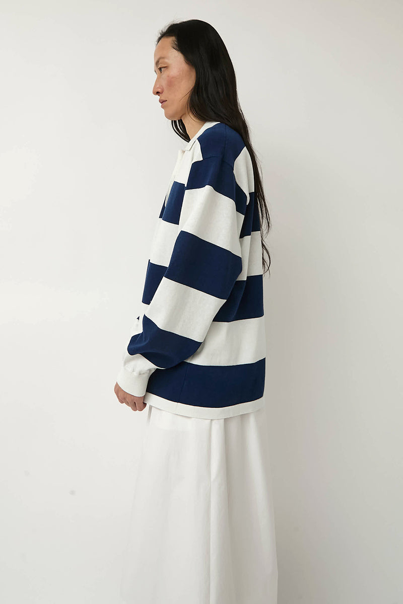 Nothing Written Stripe Collar Knit Pullover in Navy Stripe