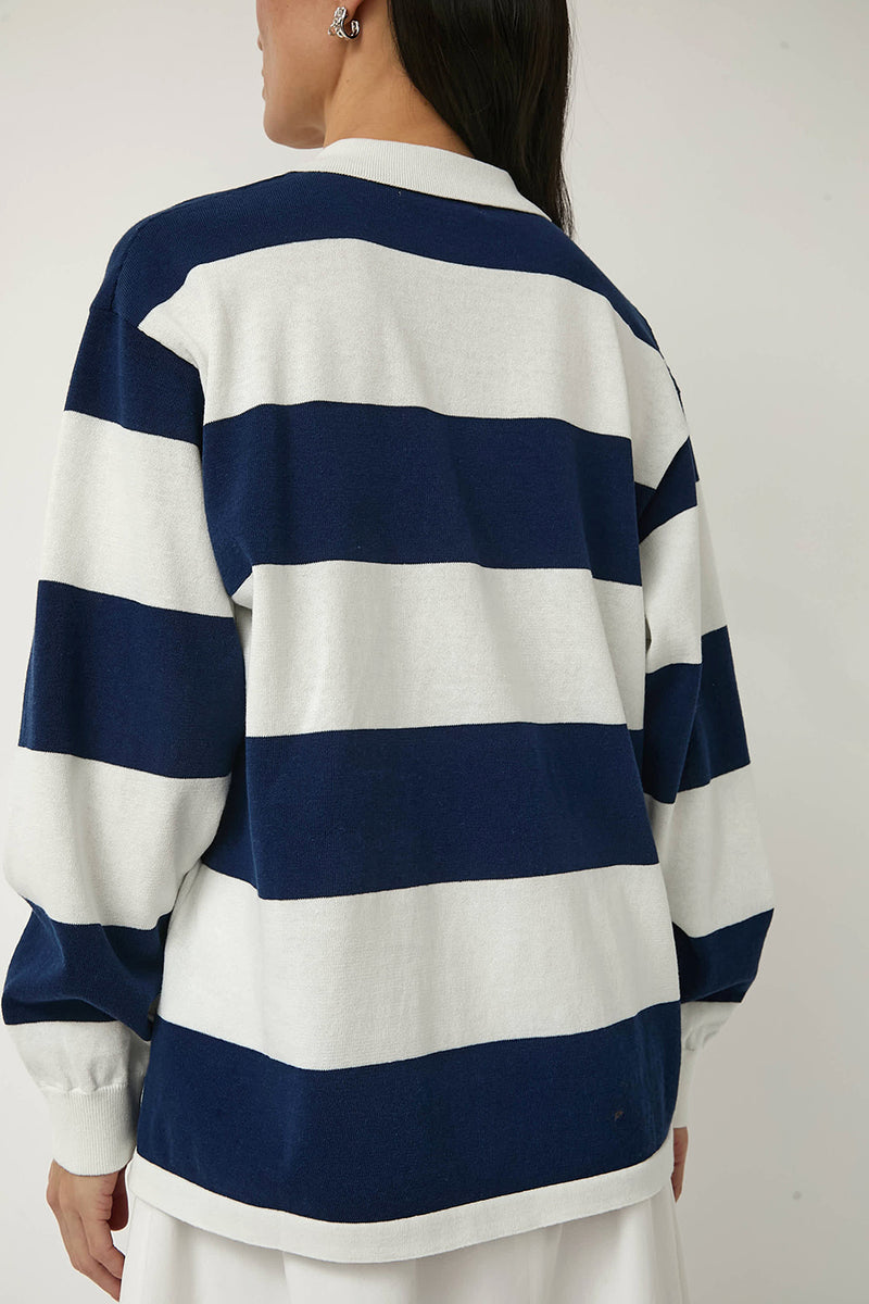 Nothing Written Stripe Collar Knit Pullover in Navy Stripe
