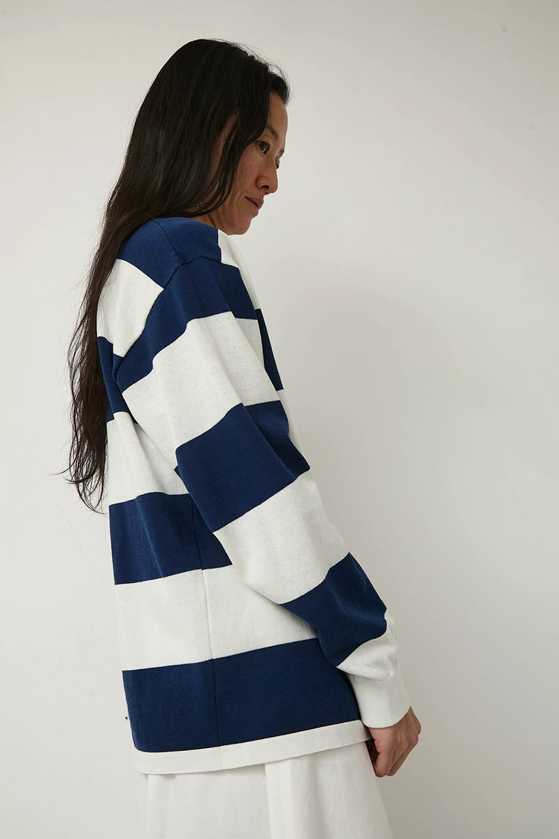 Nothing Written Stripe Collar Knit Pullover in Navy Stripe