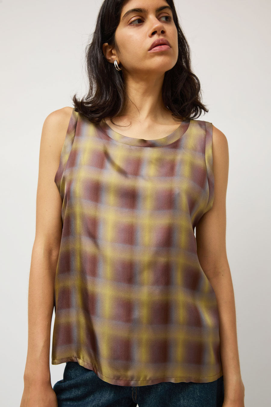 No.6 Danny Tank in Gold Blurry Plaid