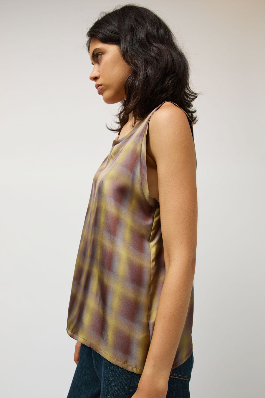 No.6 Danny Tank in Gold Blurry Plaid