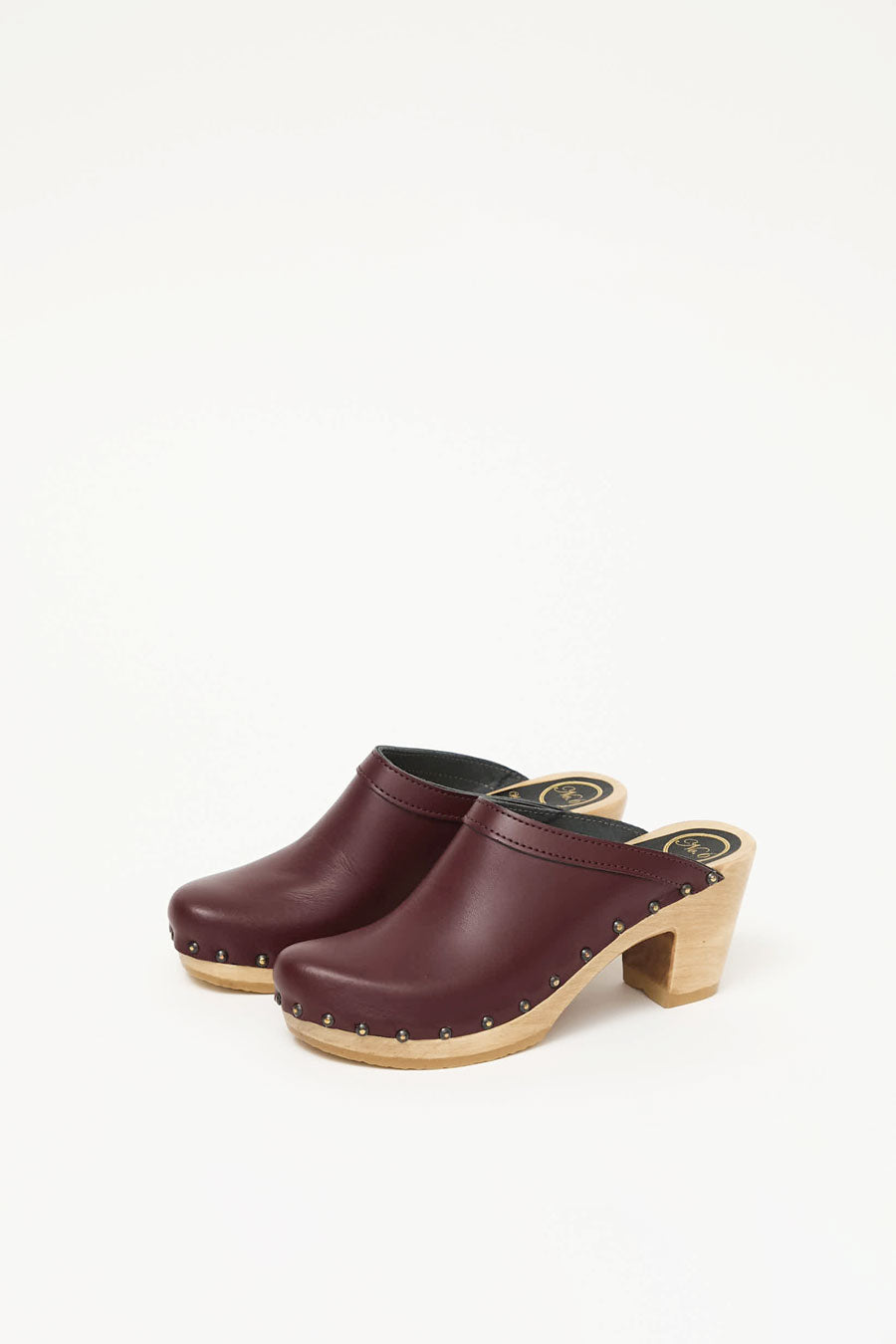 No.6 Old School Studded Clog on High Heel in Maroon