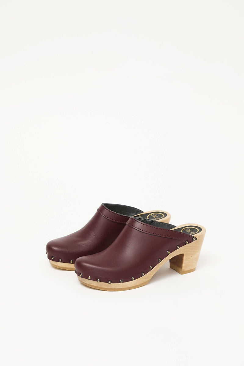 No.6 Old School Studded Clog on High Heel in Maroon