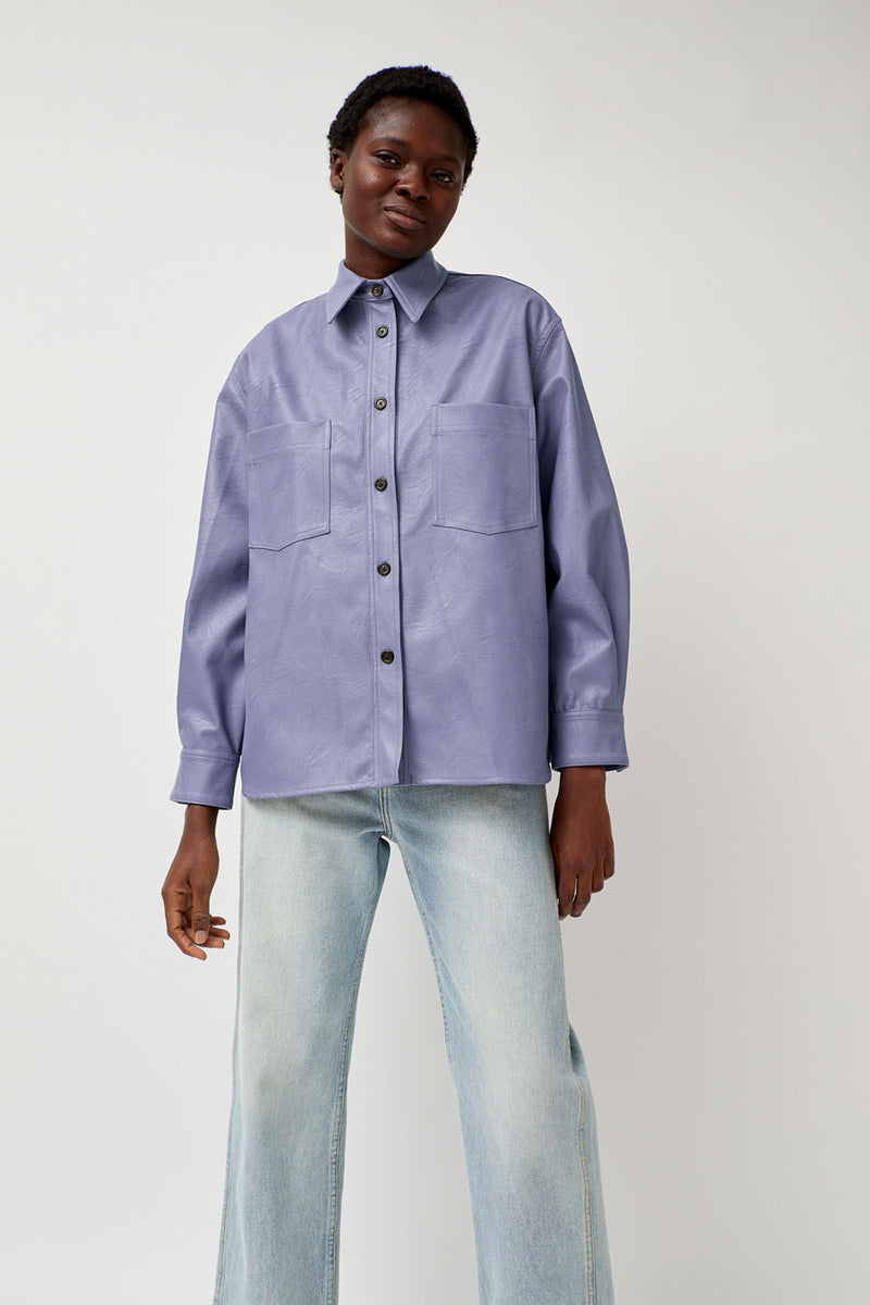 No.6 Aya Shirt in Light Blue Faux Leather