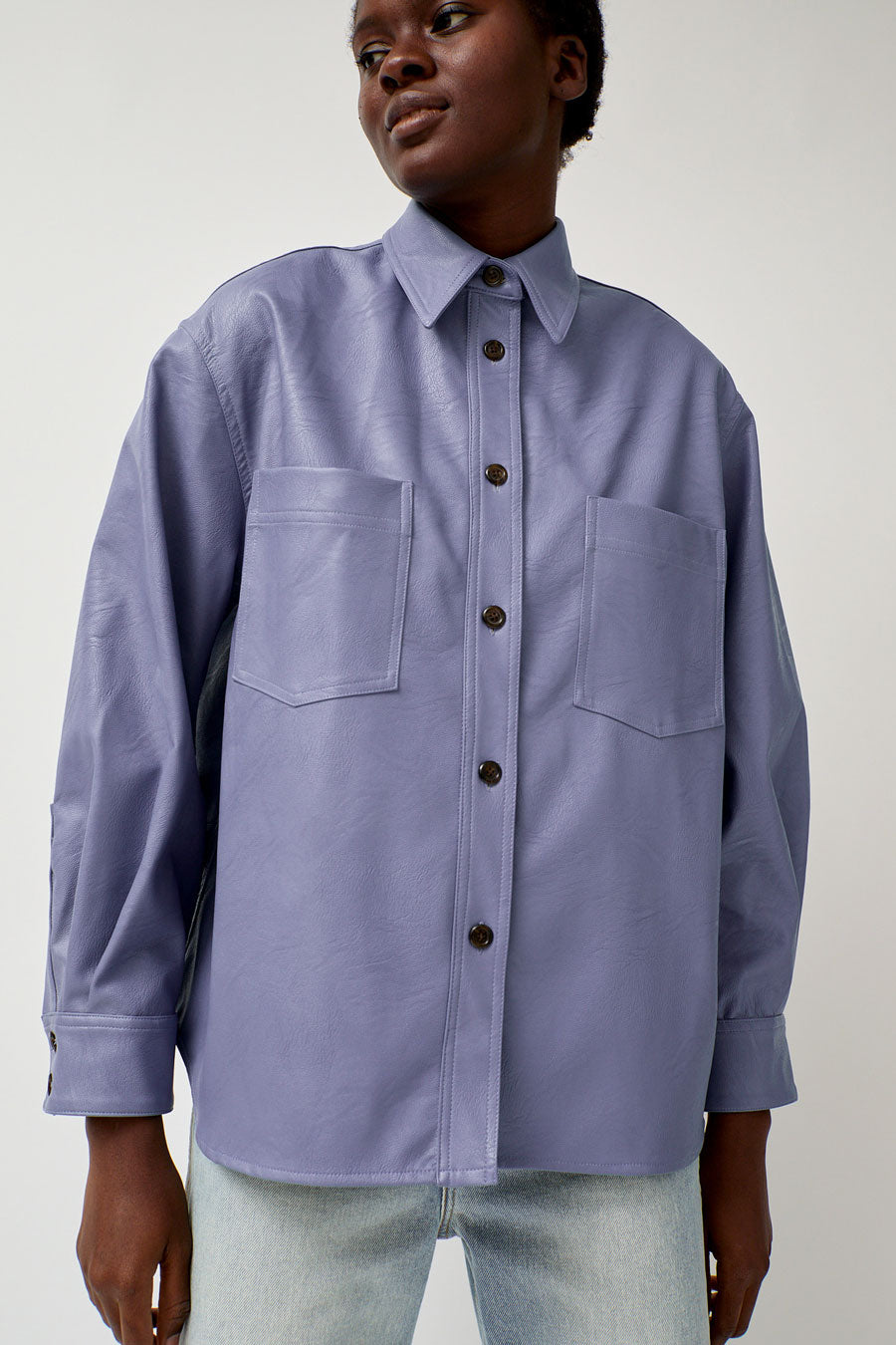 No.6 Aya Shirt in Light Blue Faux Leather