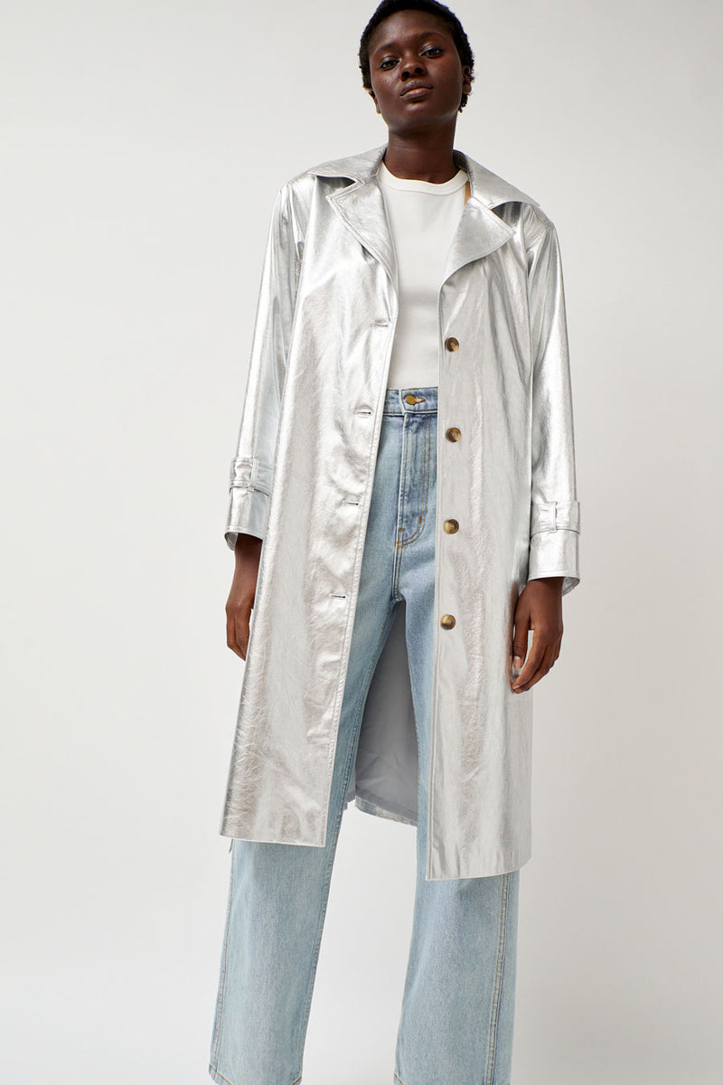 Faux leather sleeve trench coat best sale