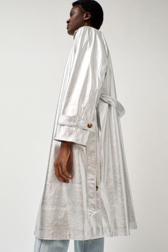 No.6 Emile Trench in Silver Faux Leather