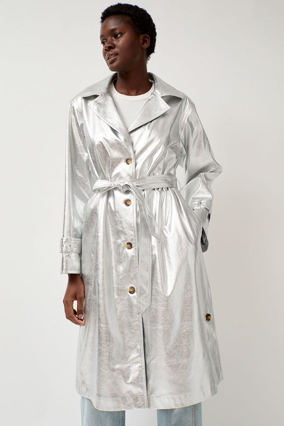 No.6 Emile Trench in Silver Faux Leather