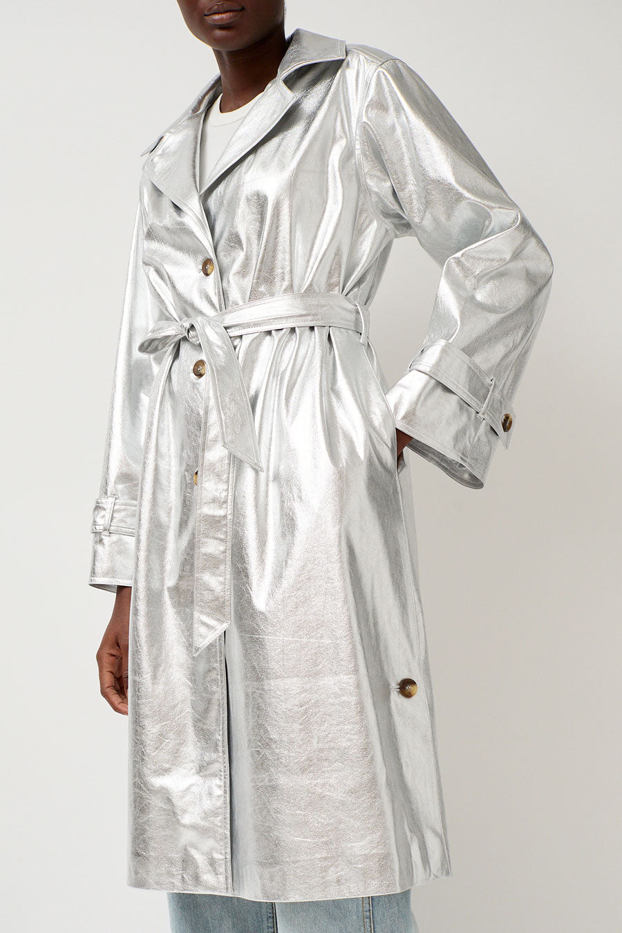 No.6 Emile Trench in Silver Faux Leather