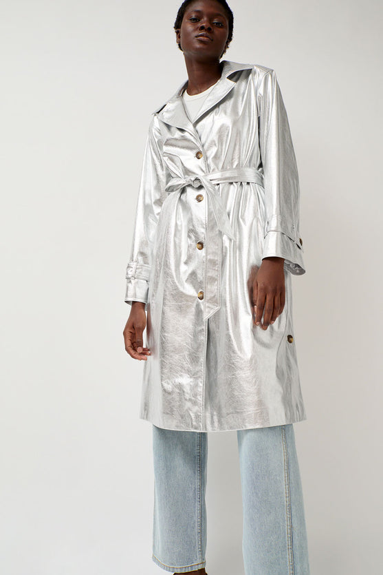 No.6 Emile Trench in Silver Faux Leather