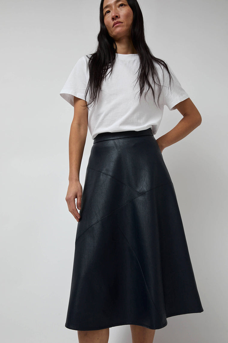 No.6 Lucy Patchwork Skirt in Navy Faux Leather