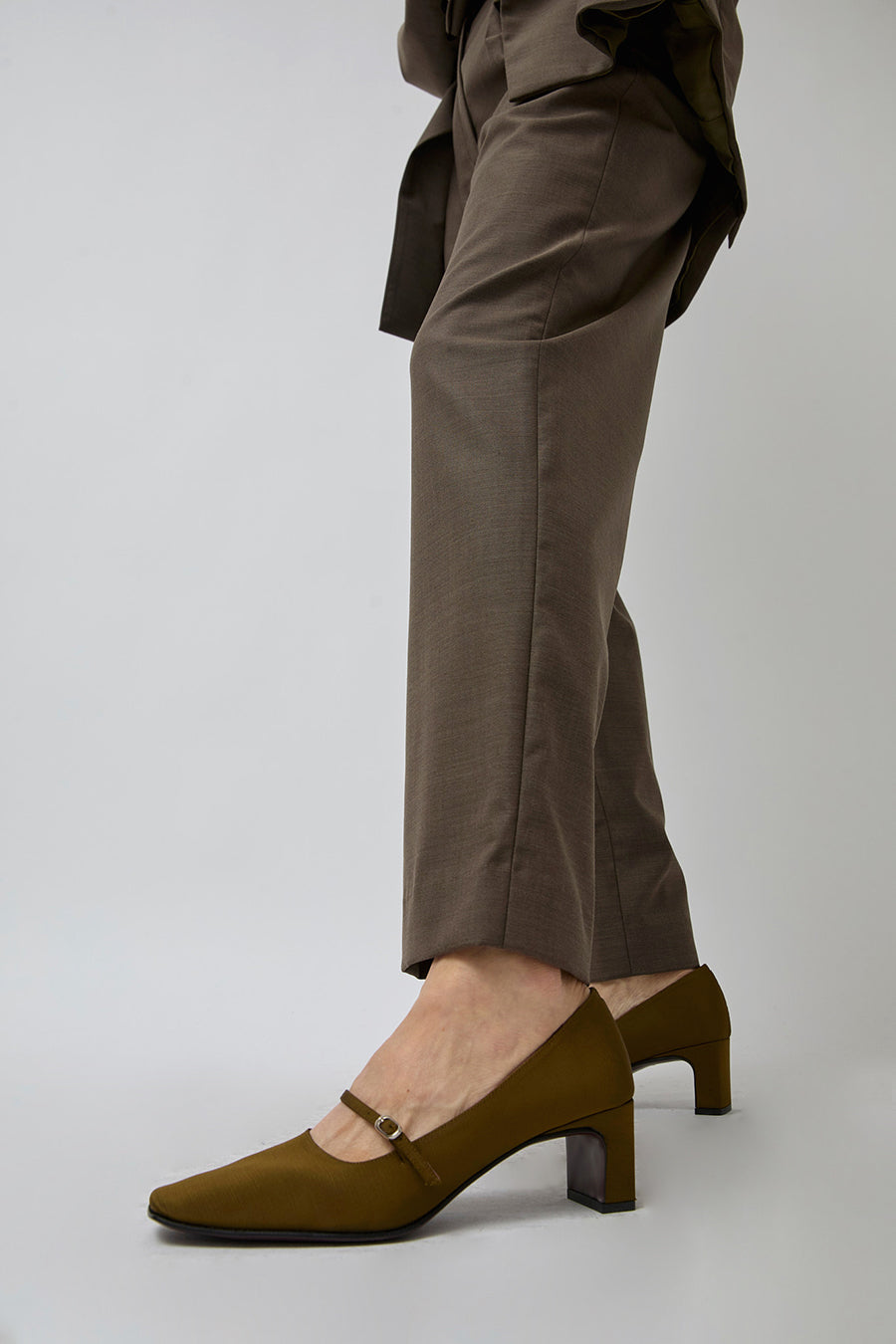 Pari Desai Raval Mary Jane in Olive Grosgrain Textile