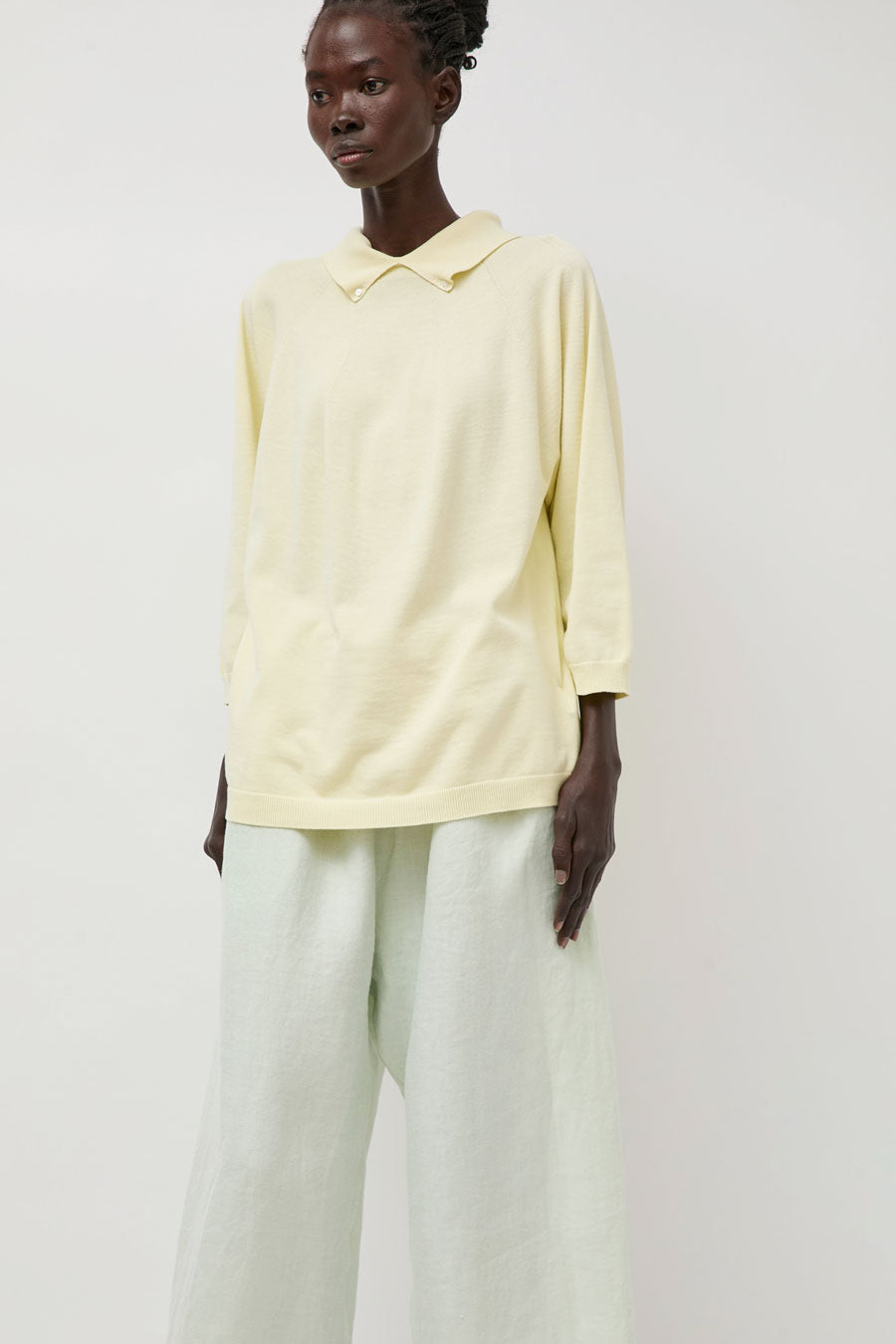Quitan Crew Neck Knit with Polo Collar in Lemon