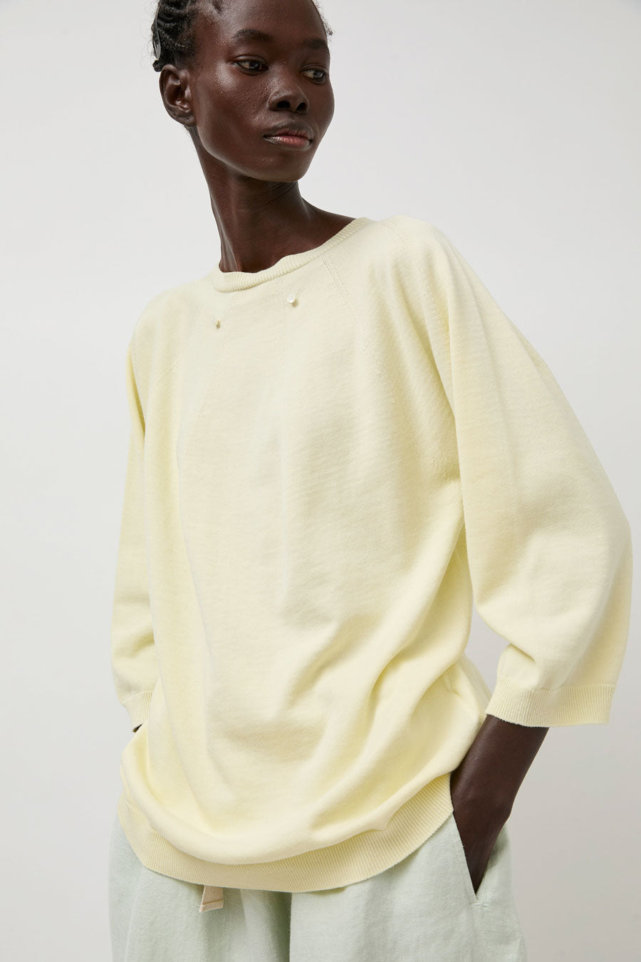 Quitan Crew Neck Knit with Polo Collar in Lemon