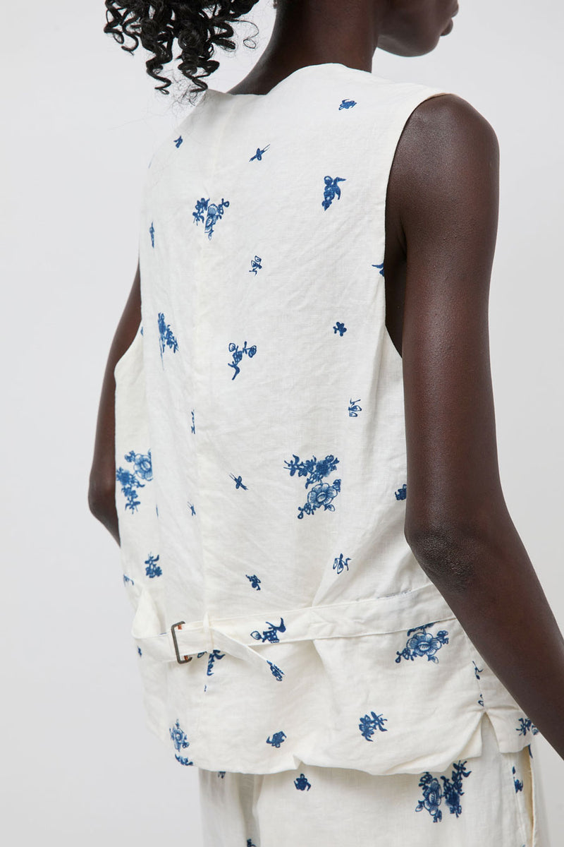 Quitan Long Gilet in Indigo Print