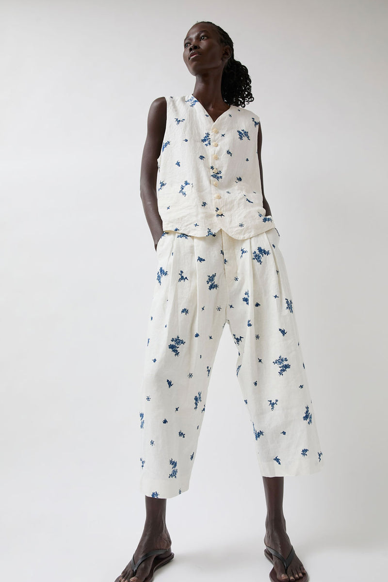 Quitan Long Gilet in Indigo Print