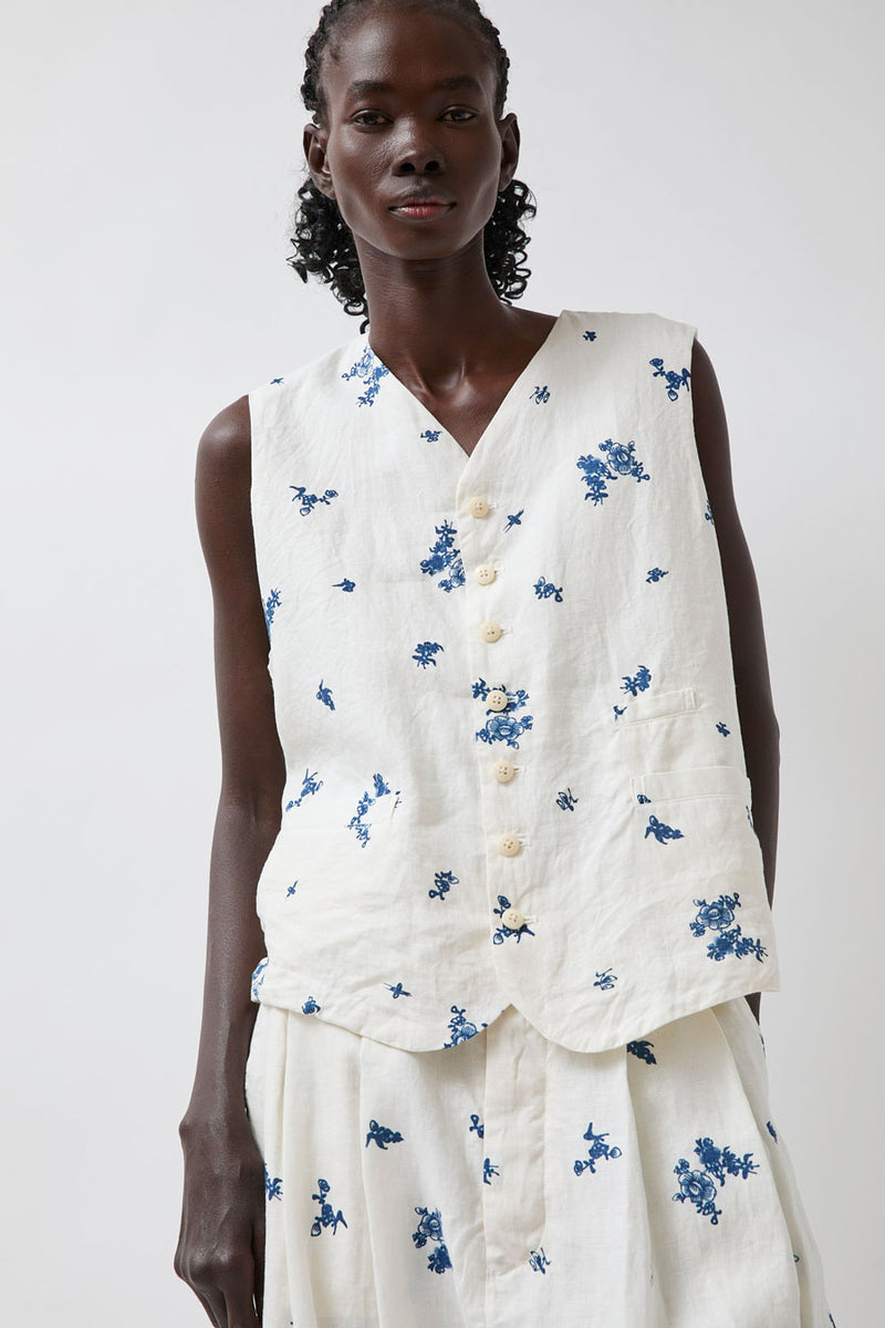 Quitan Long Gilet in Indigo Print