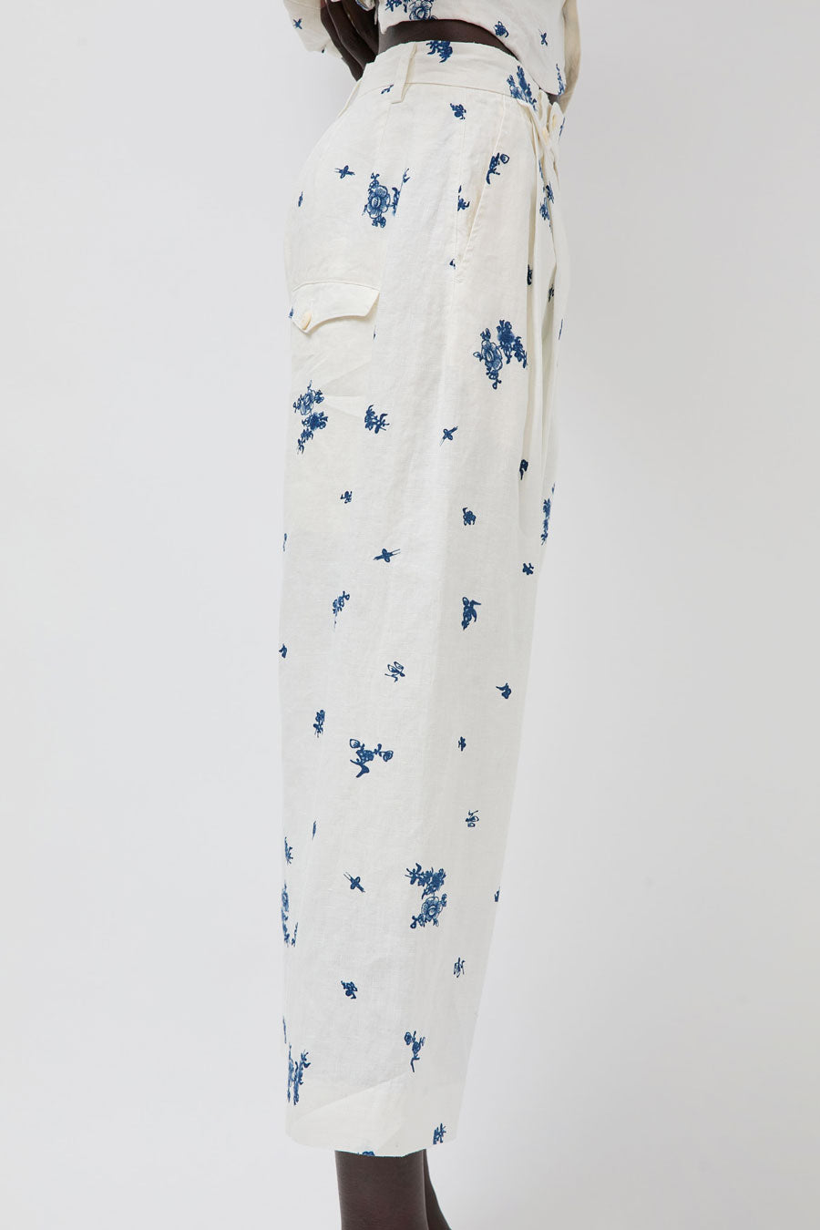Quitan Wide Cricket Trousers in Indigo Print