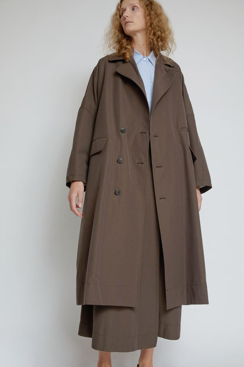 Quitan Wool Cotton Trench Coat in Khaki