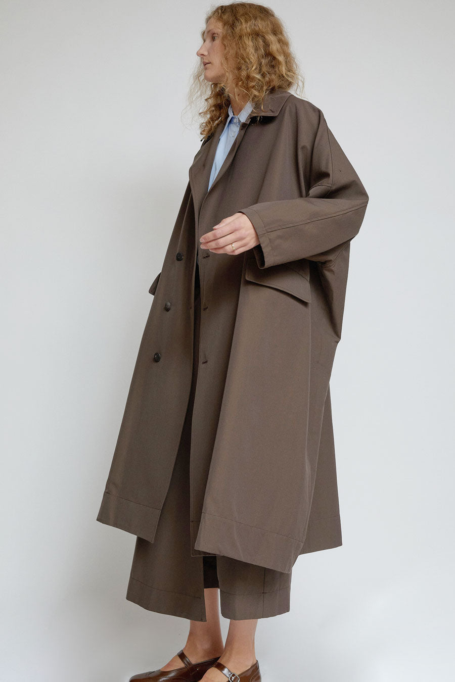 Quitan Wool Cotton Trench Coat in Khaki