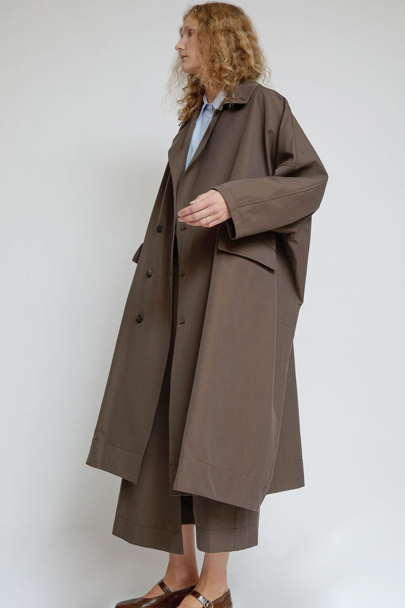 Quitan Wool Cotton Trench Coat in Khaki