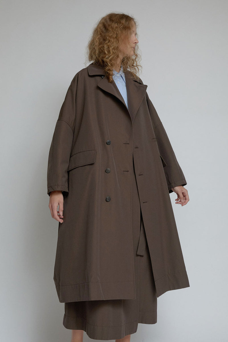 Quitan Wool Cotton Trench Coat in Khaki