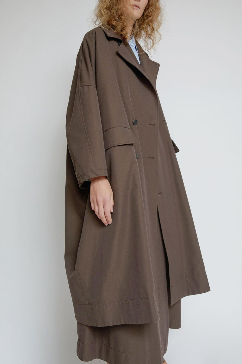 Quitan Wool Cotton Trench Coat in Khaki