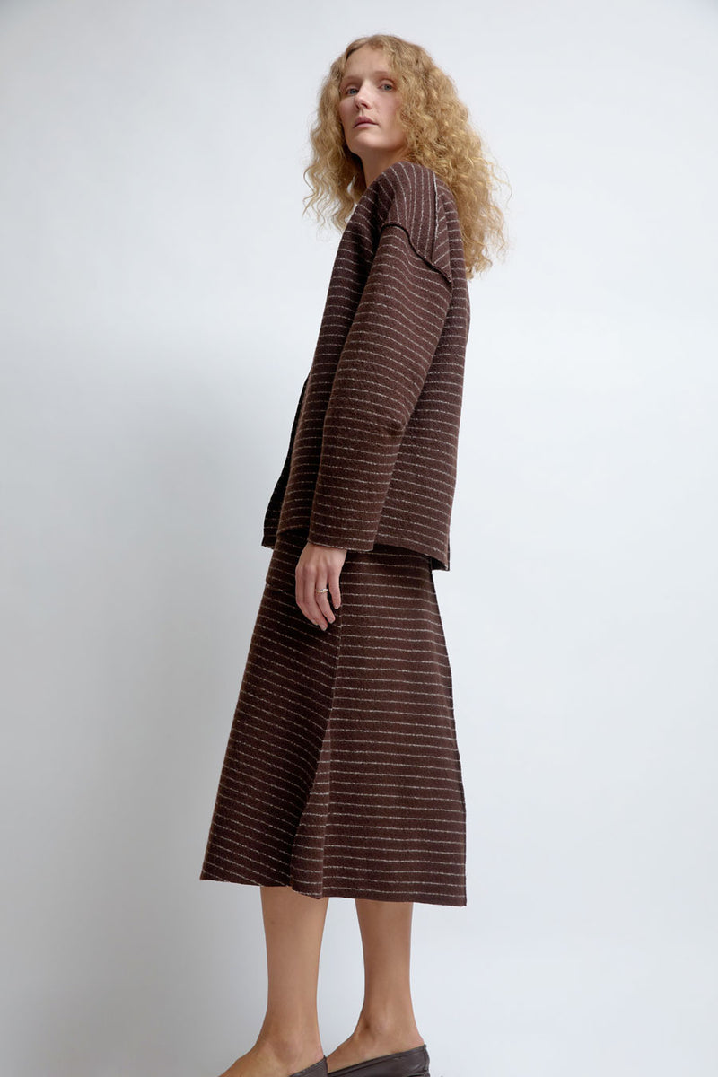 RUS Manta Cardigan in Chocolate Pinstripe