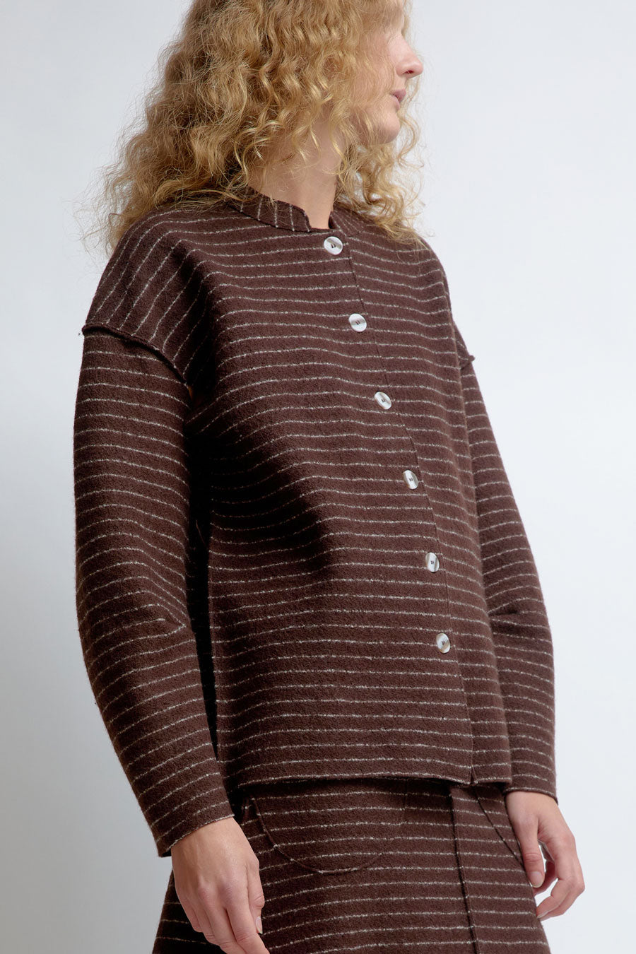 RUS Manta Cardigan in Chocolate Pinstripe