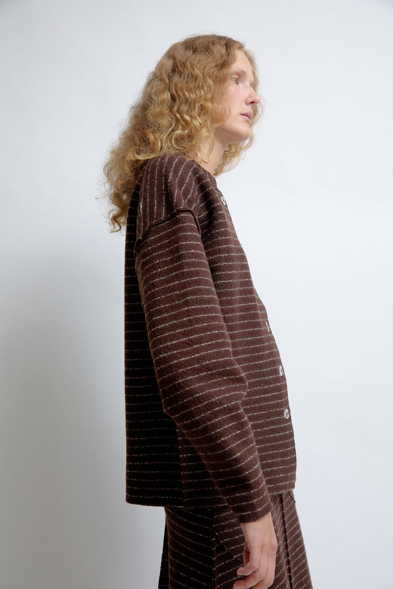RUS Manta Cardigan in Chocolate Pinstripe