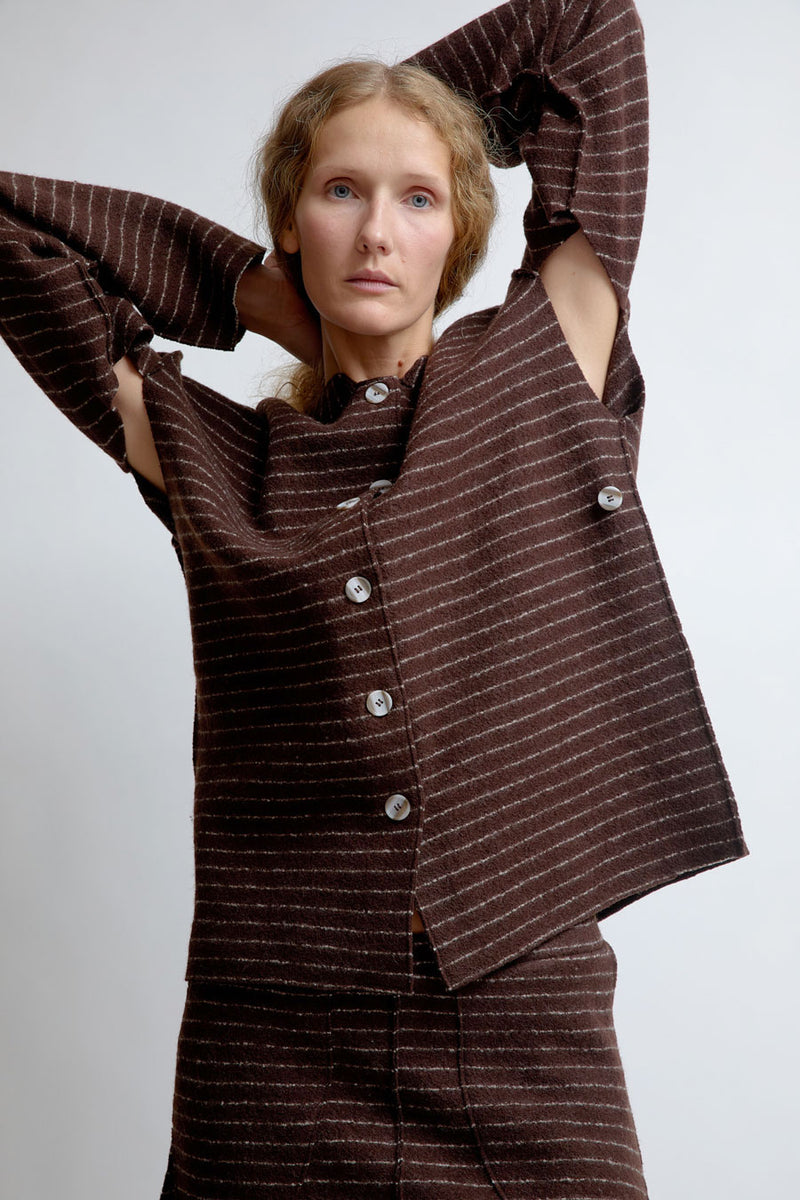 RUS Manta Cardigan in Chocolate Pinstripe