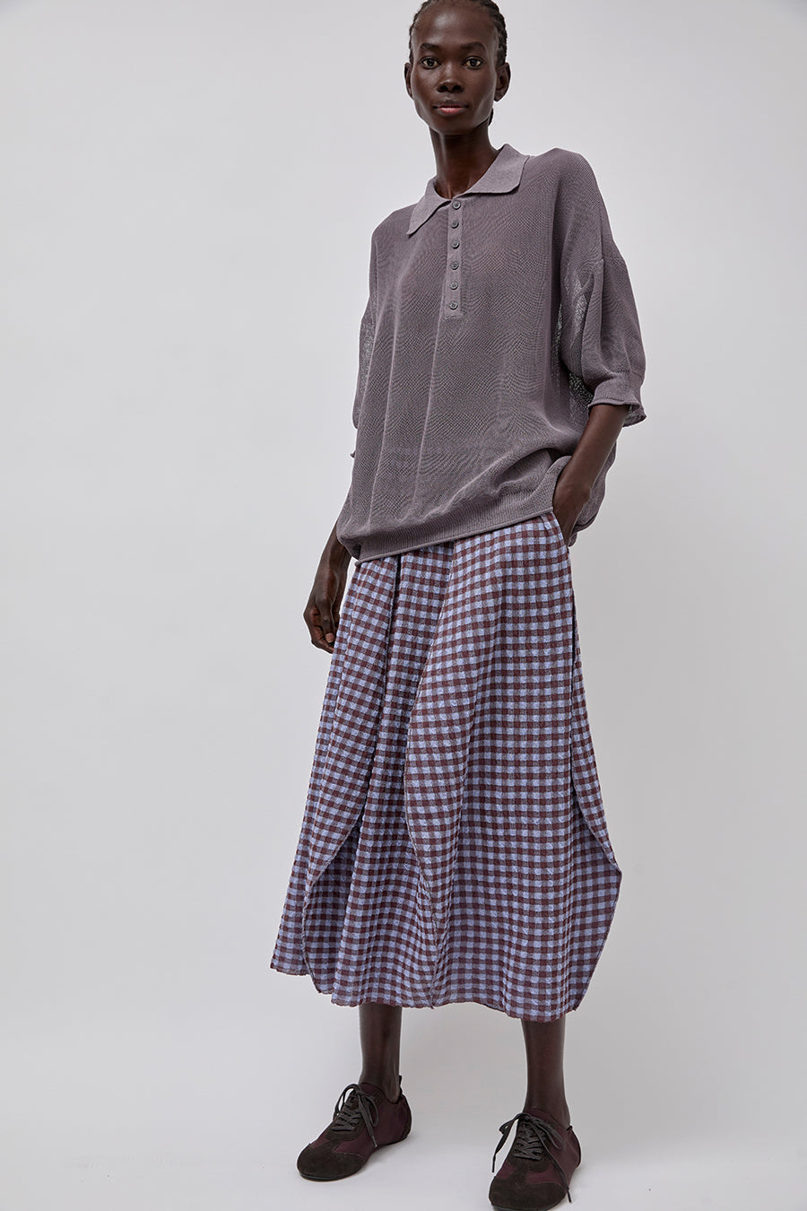 RUS Uovo Skirt in Salvia Blue and Dark Cherry