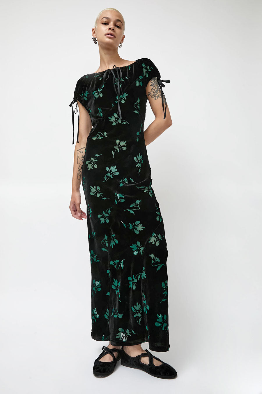Rave Review Cleo Dress in Black and Green Flowers