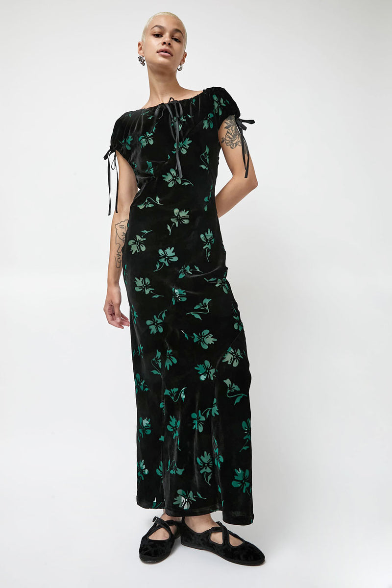 Rave Review Cleo Dress in Black and Green Flowers