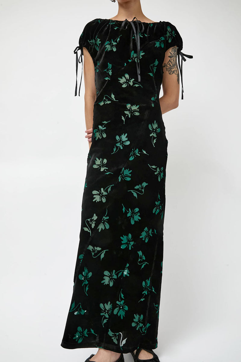 Rave Review Cleo Dress in Black and Green Flowers