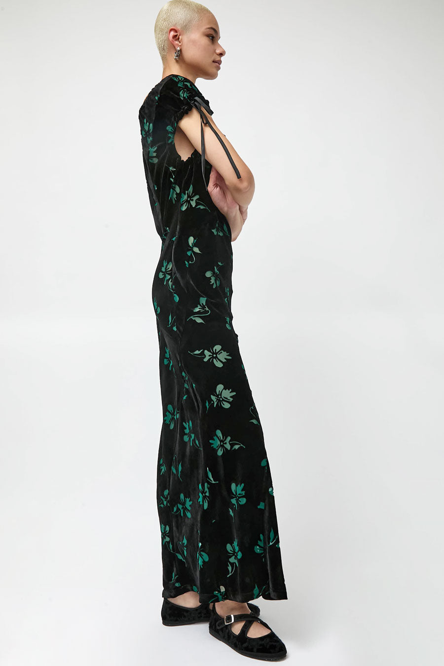 Rave Review Cleo Dress in Black and Green Flowers