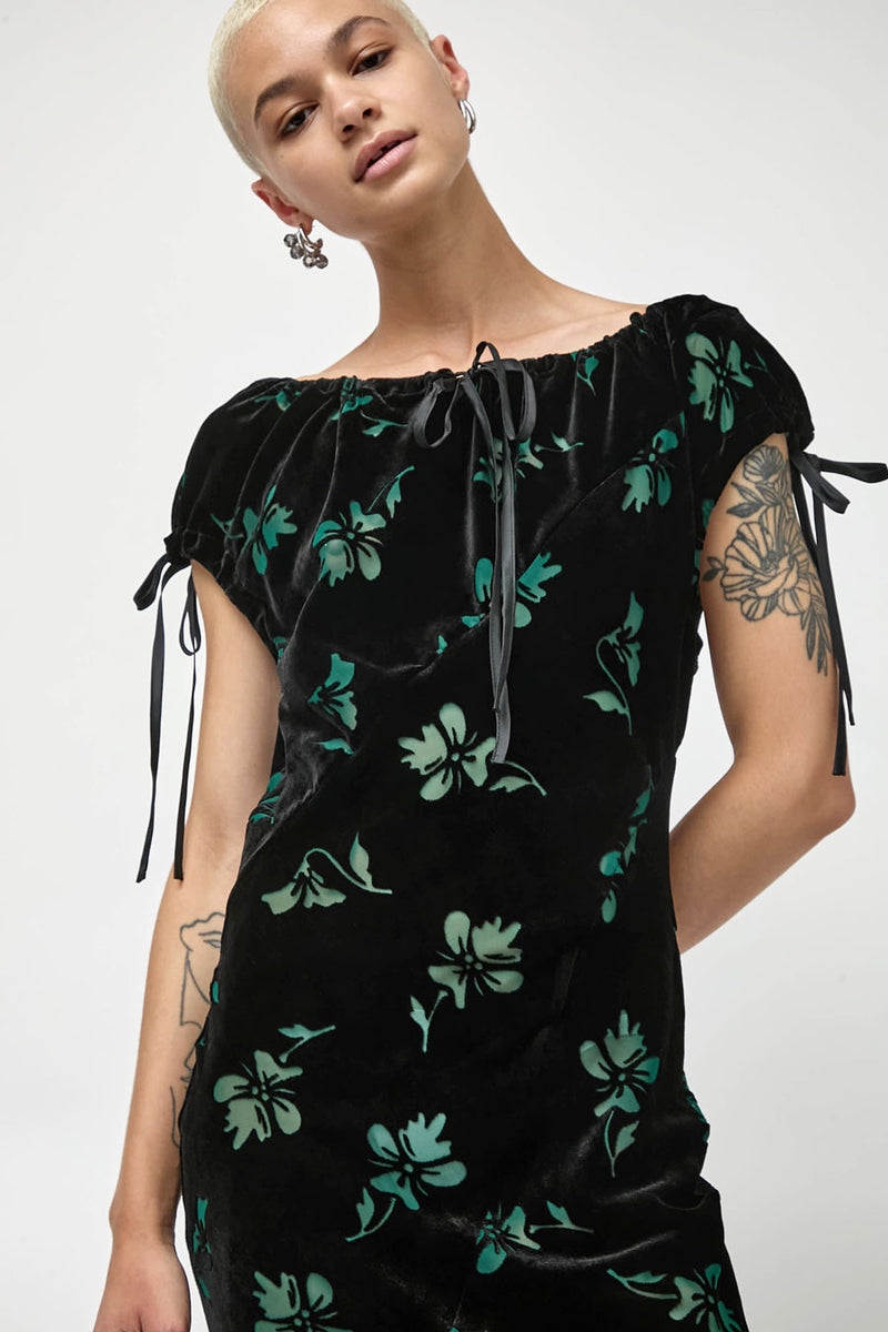 Rave Review Cleo Dress in Black and Green Flowers