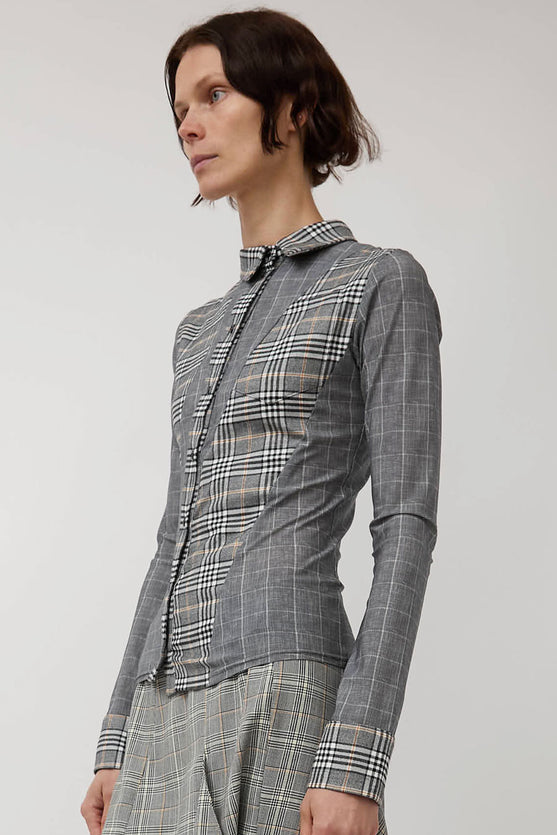 Rave Review Megah Asymmetrical Button Down in Grey Check