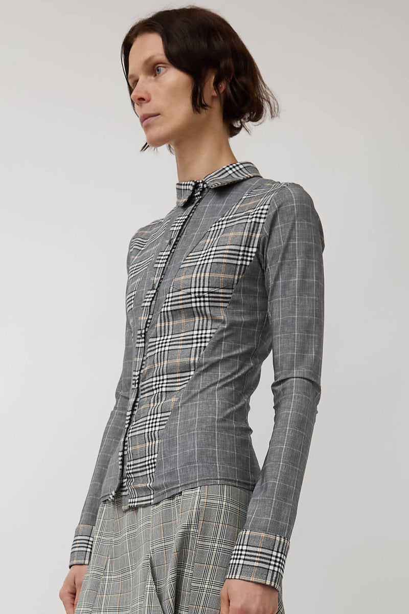Rave Review Megah Asymmetrical Button Down in Grey Check