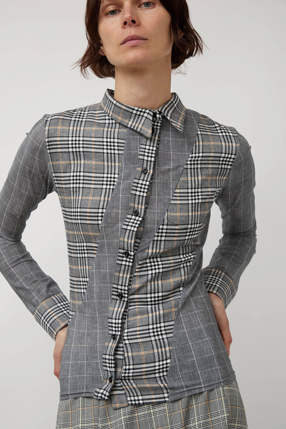 Rave Review Megah Asymmetrical Button Down in Grey Check