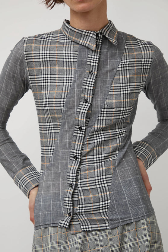 Rave Review Megah Asymmetrical Button Down in Grey Check