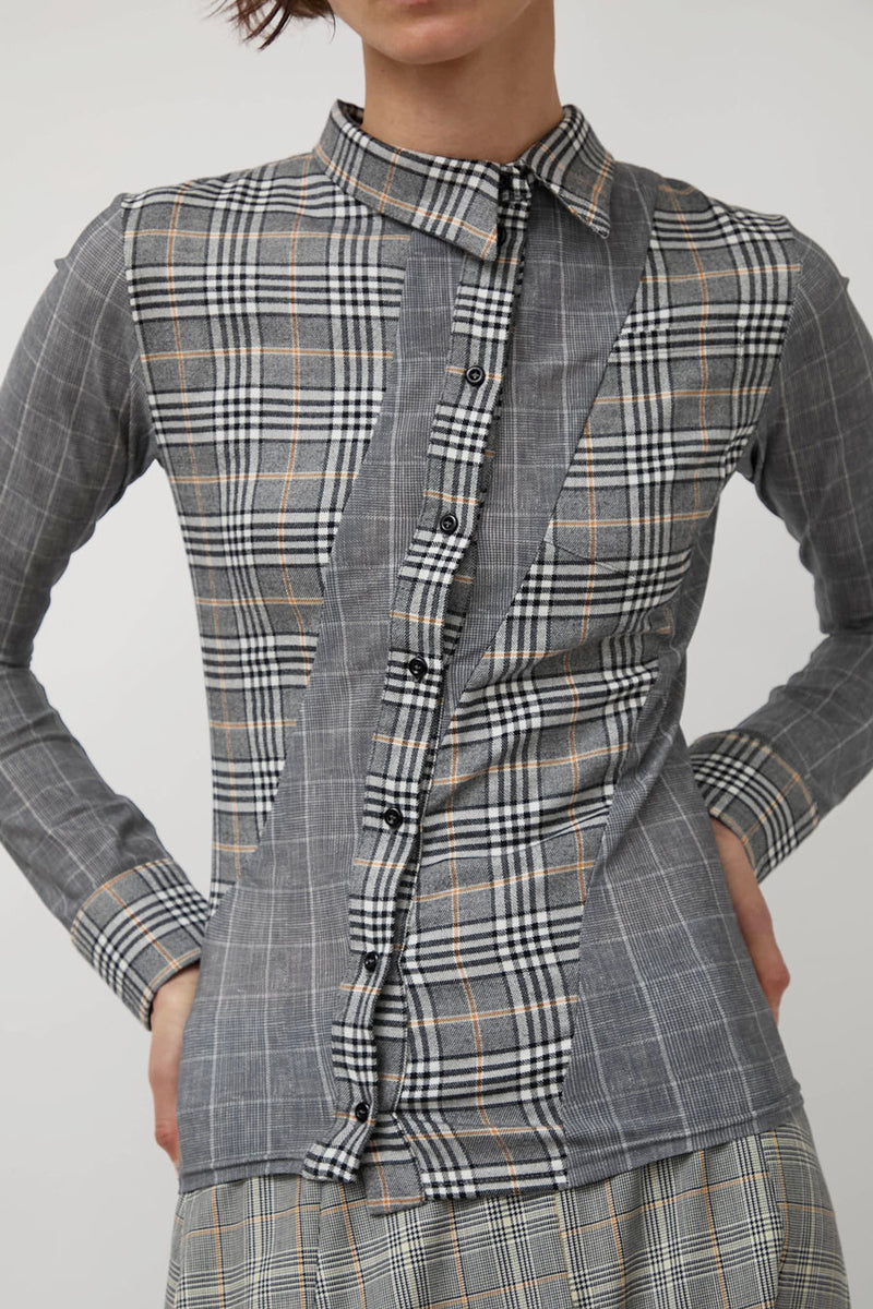 Rave Review Megah Asymmetrical Button Down in Grey Check