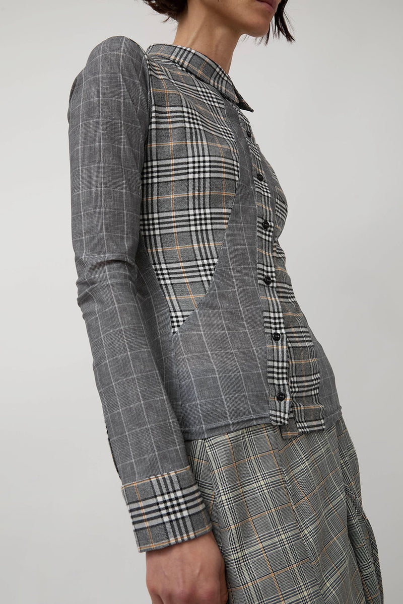 Rave Review Megah Asymmetrical Button Down in Grey Check