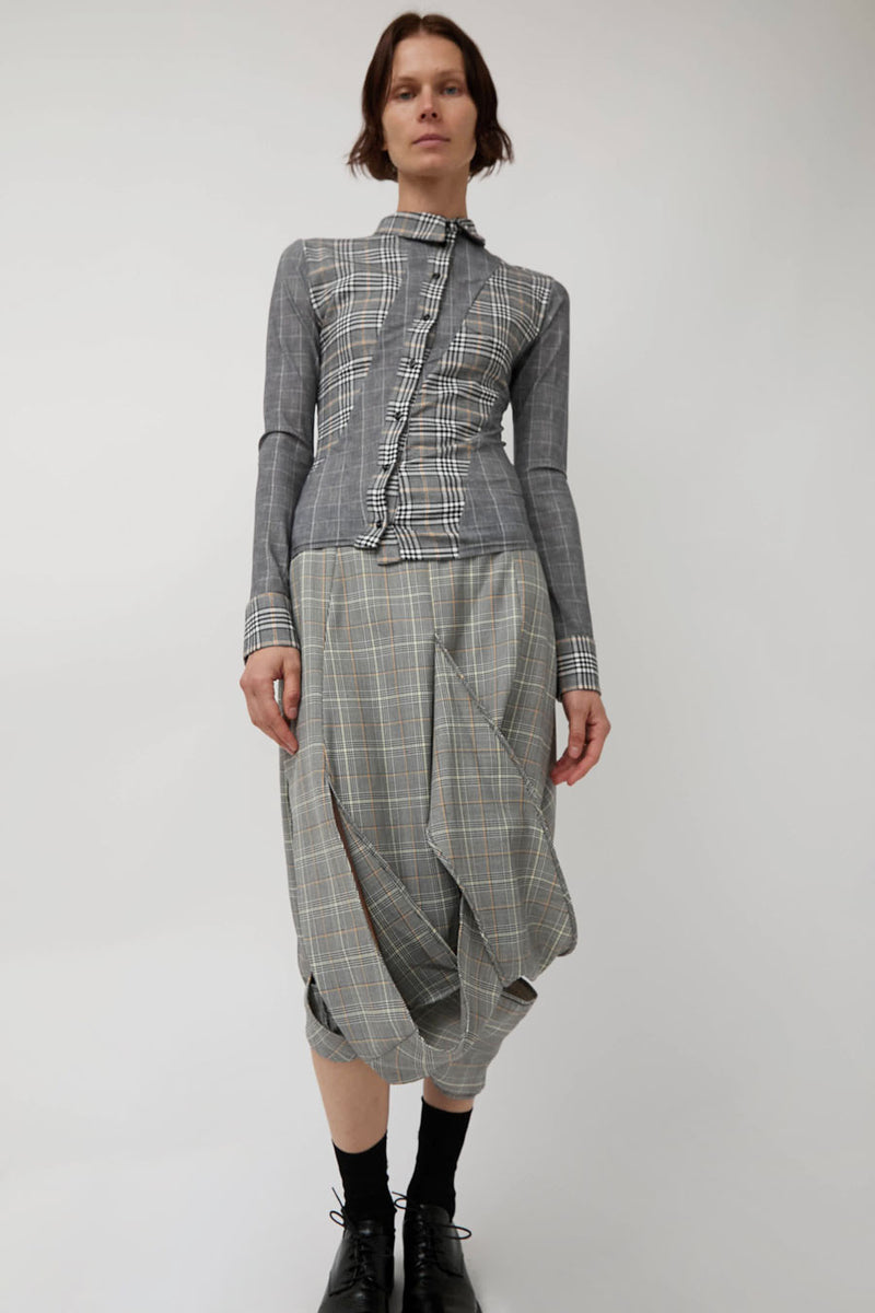 Rave Review Megah Asymmetrical Button Down in Grey Check