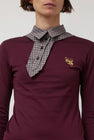 Rave Review Viv Asymmetrical Polo in Burgundy and Grey Check