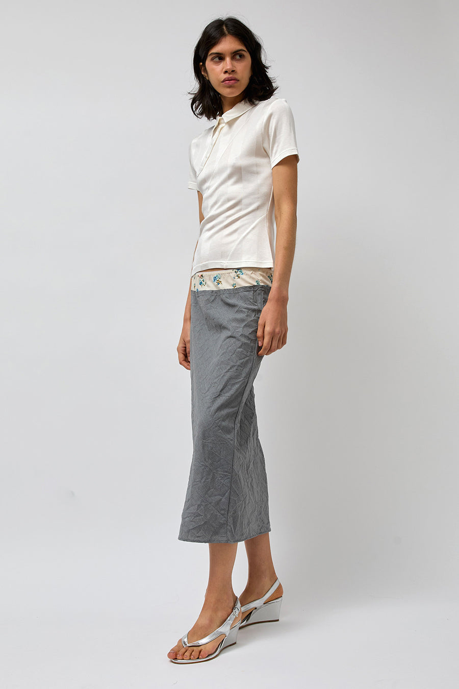 Rave Review Inez Skirt in Grey and Off White Flower