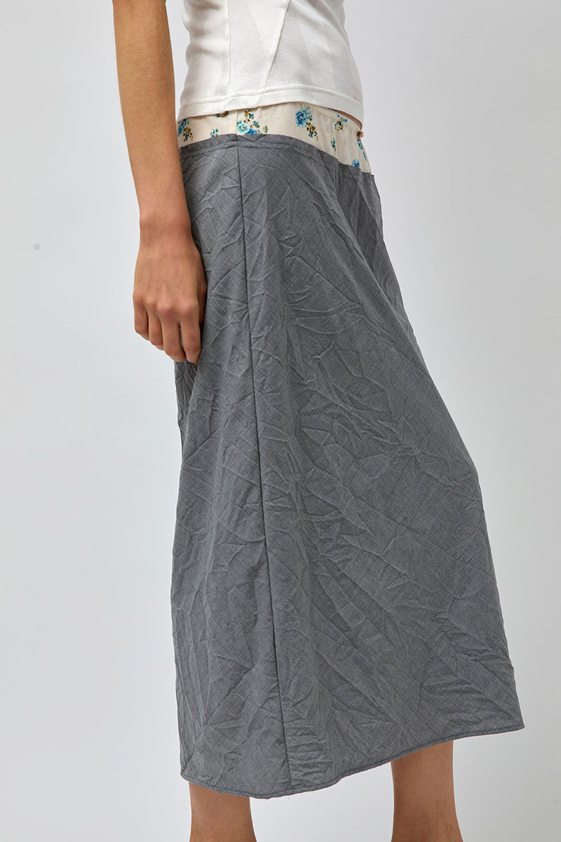 Rave Review Inez Skirt in Grey and Off White Flower