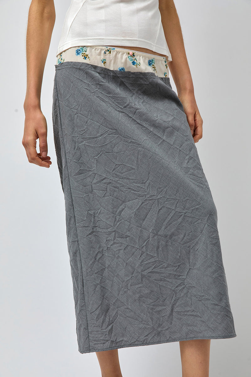 Rave Review Inez Skirt in Grey and Off White Flower
